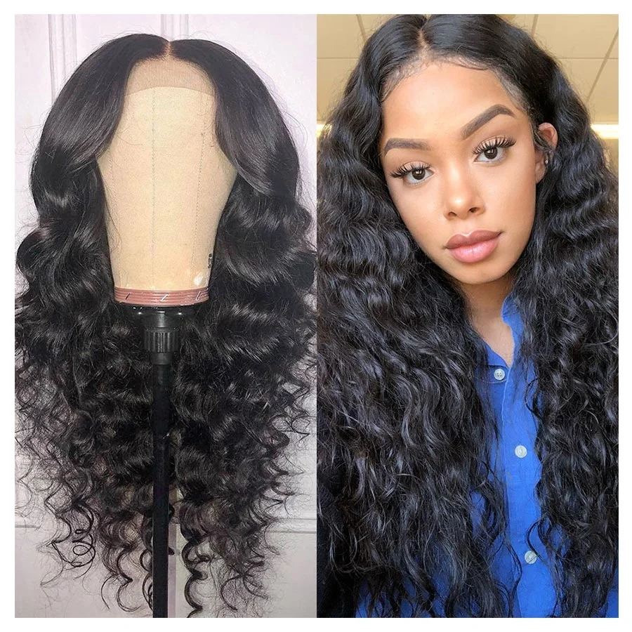 

13x4 Deep Wave 150% Density straigh peruvian brazilian human hair brown & hd transparent lace frontal front wig for black women