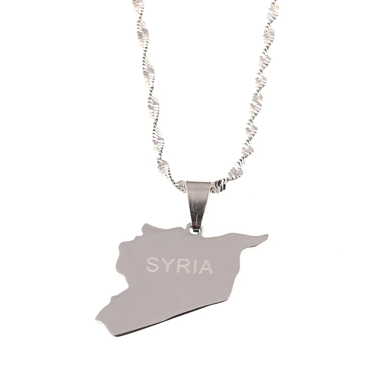 

Stainless Steel Silver Color SYRIA Map Flag Pendant Necklace Fashion Syrians Map Charm Jewelry