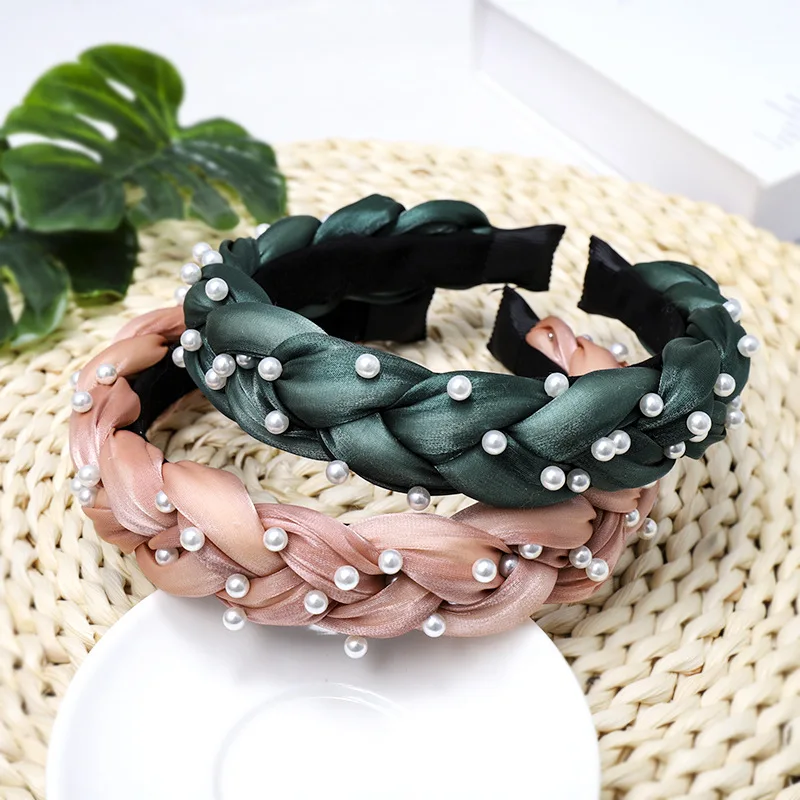 
Korean new high-grade boutique hand-nailing pearl plait headband lady wholesale 