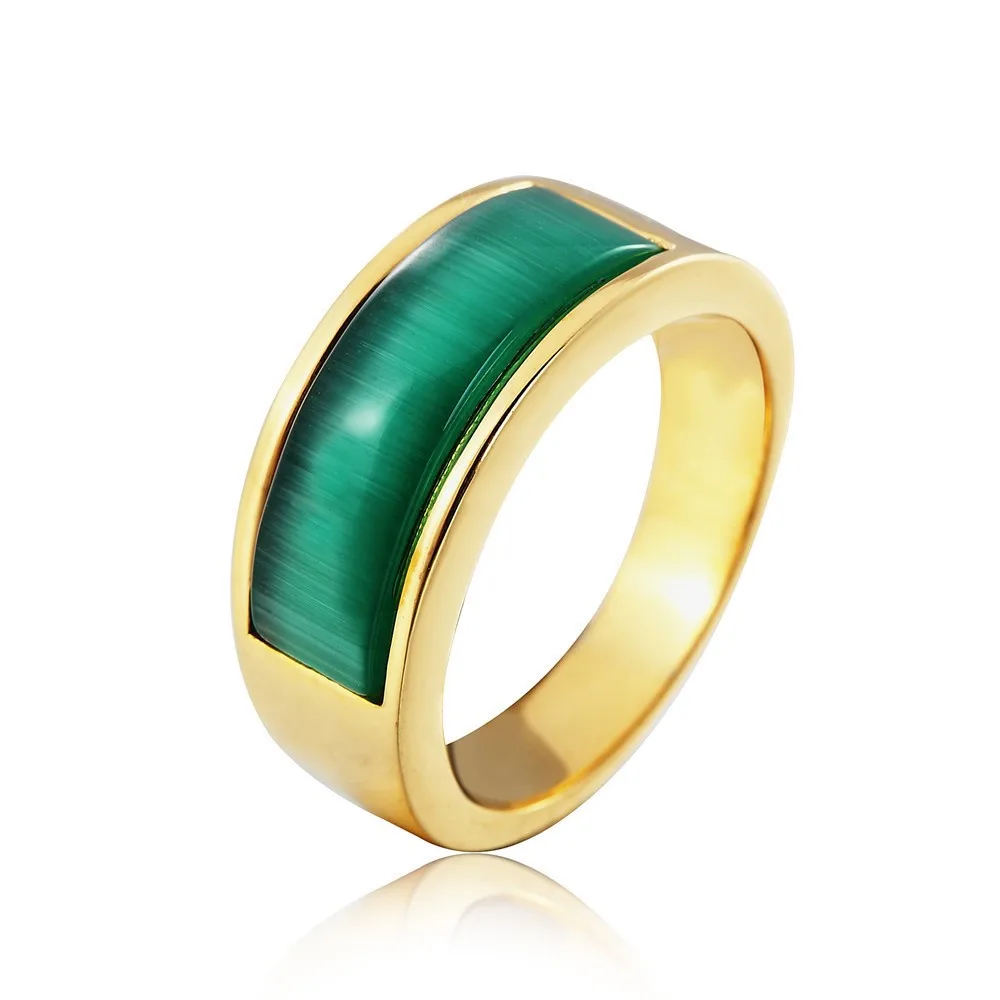 

Dr. Jewelry Minimalist Stainless Steel 18K Gold Emerald Green Opal Chrysoberyl Men Rings For Christmas Jewelry, Picture