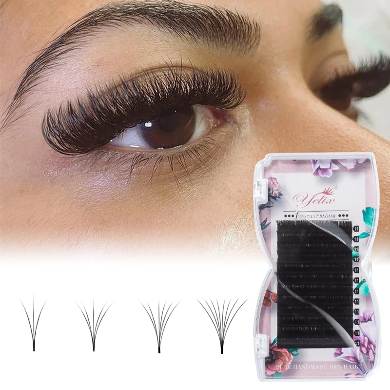 

Yelix Easy Bloom Eyelash Extension Mink Faux Auto Blossom Lashes False Eyelashes Extension, Black