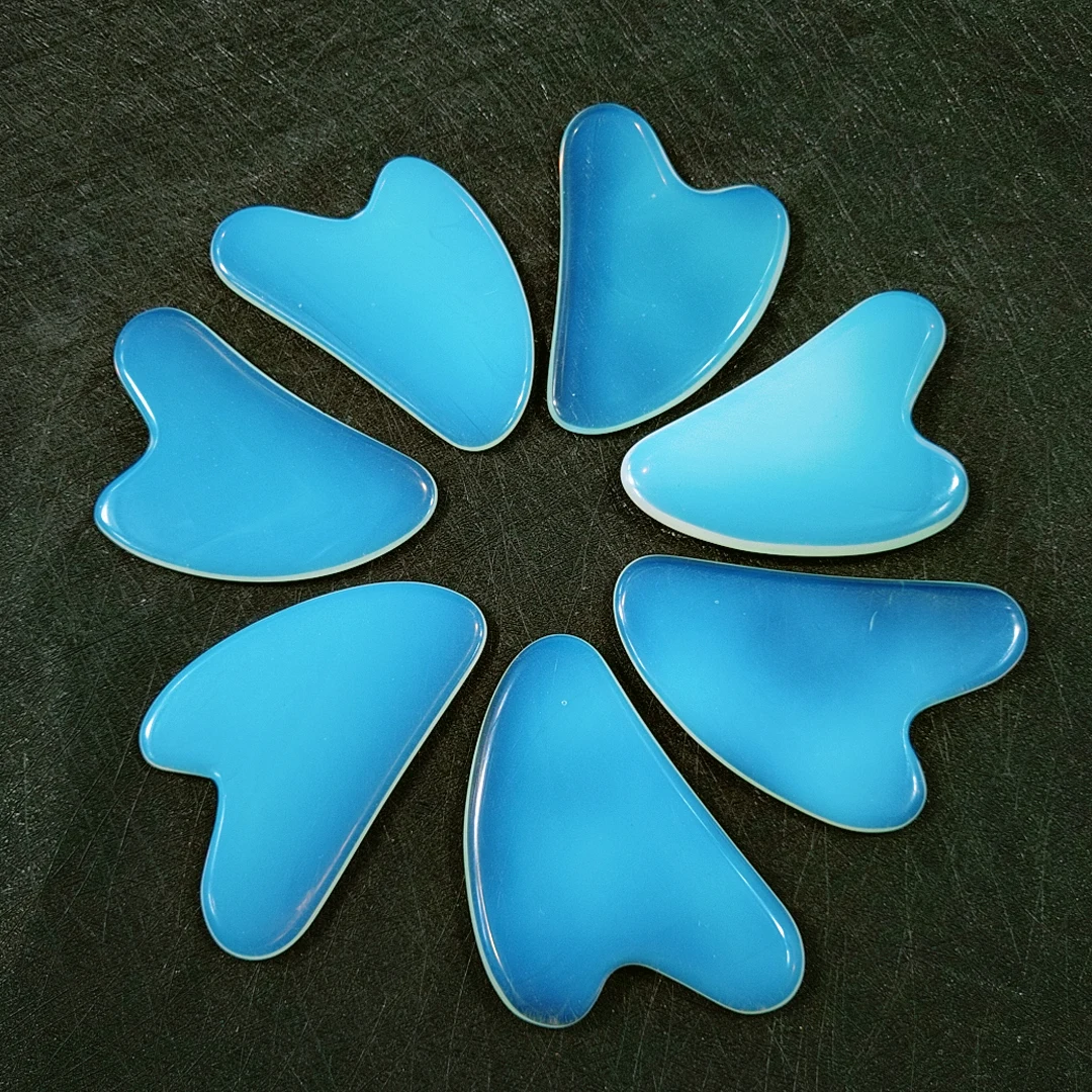 

Natural High Quality Opalite Jade Body Facial Heart Gua Sha Board Scraping Massage Tool