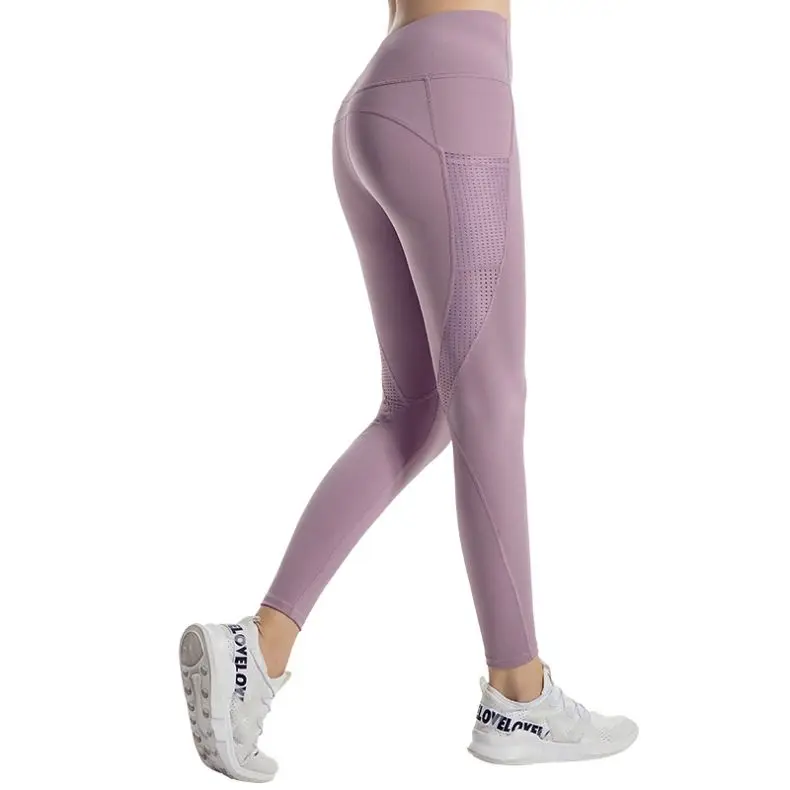 

Woman High waist workout running sport yoga pants S-shaped gauze pocket leggings