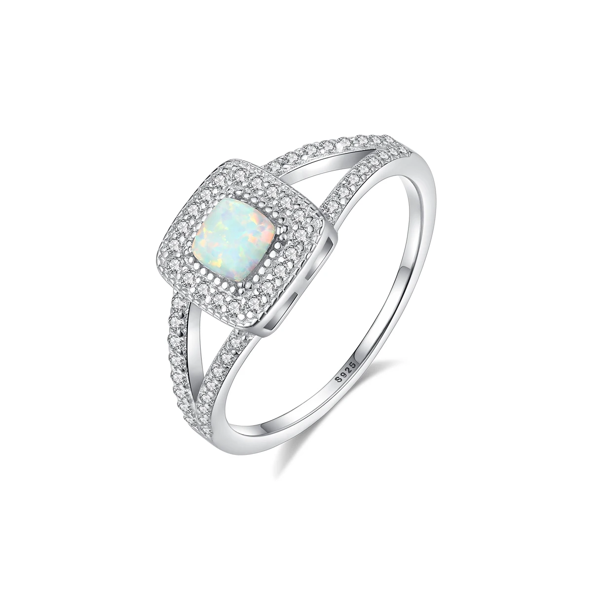 

Simple Square Shape Sterling Silver 925 Opal Delicate Western Style Ring Unique Trendy Ring for Lady