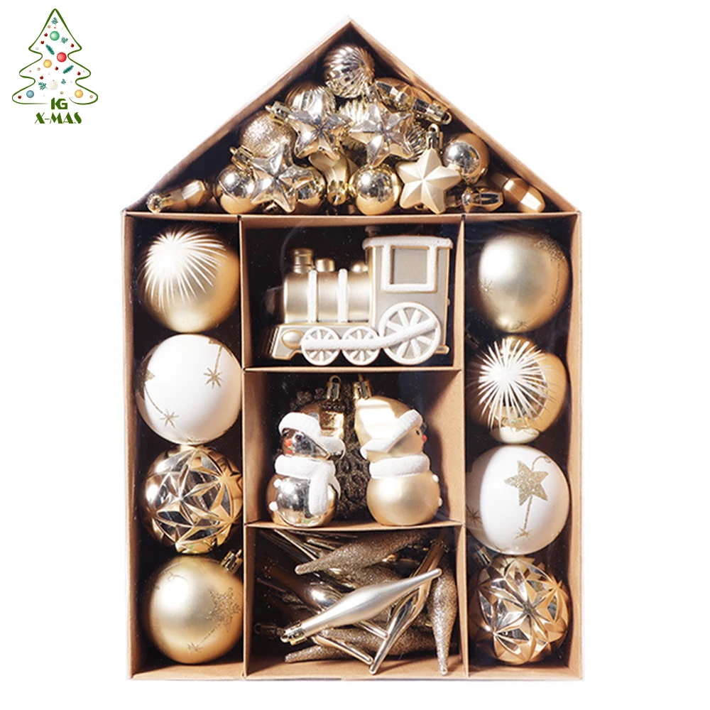 

KG Xmas In Stock bolas de navidad 70-piece Luxury House Shape Christmas Ball Set Painted Christmas Tree Ornament Baubles