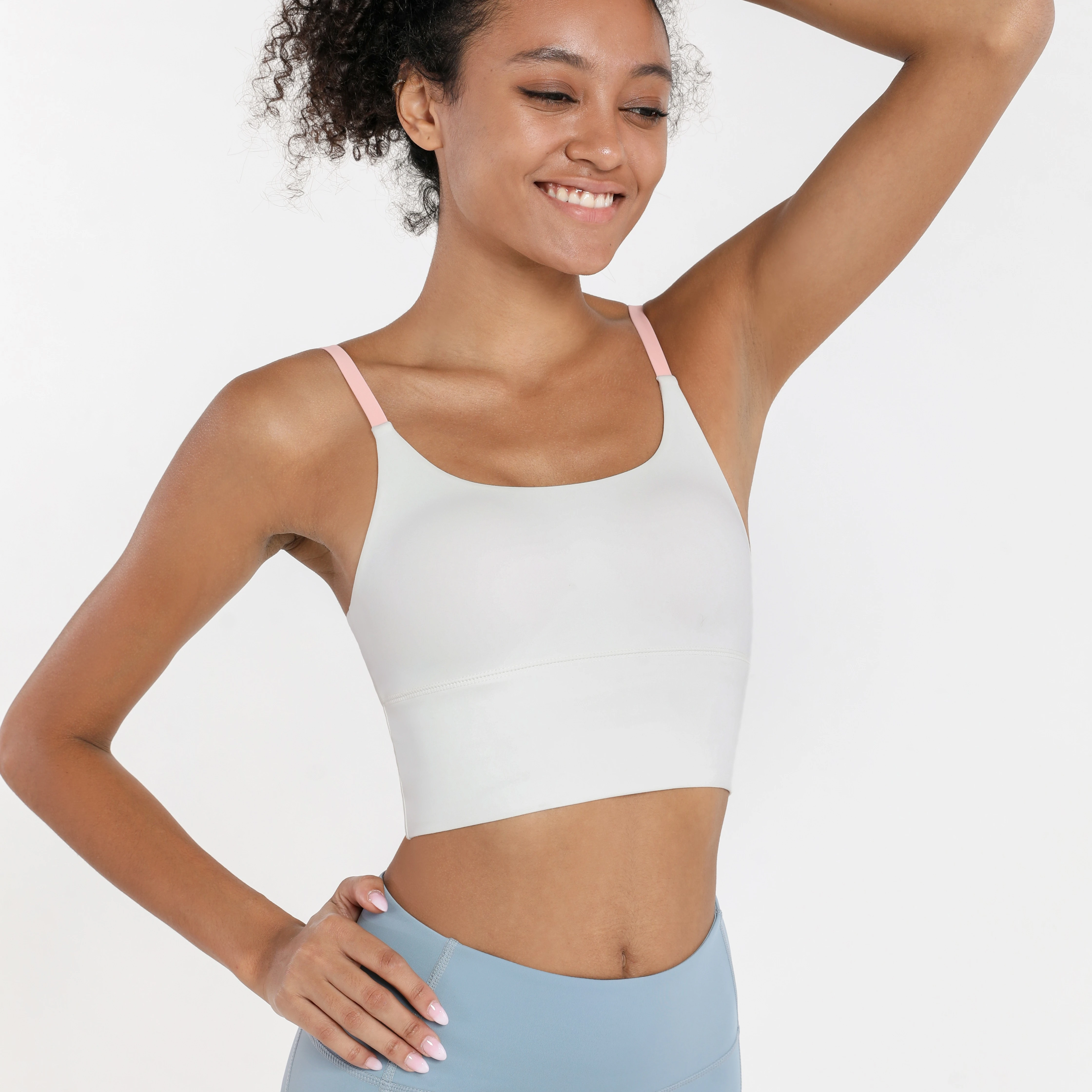 

Elegant Shaped Crop Top Contrast color Thin Strap Yoga Sports Bra Fitness