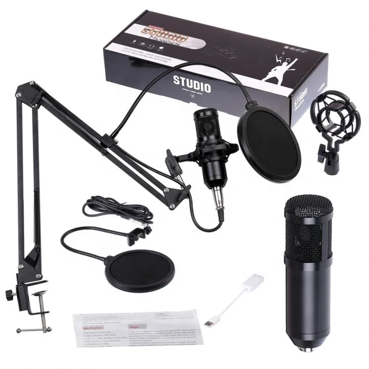 Foldable Mic Condenser Microphone Pro Audio Studio BM-800 Microphone with Sound Recording Arm Stand Filter, Black