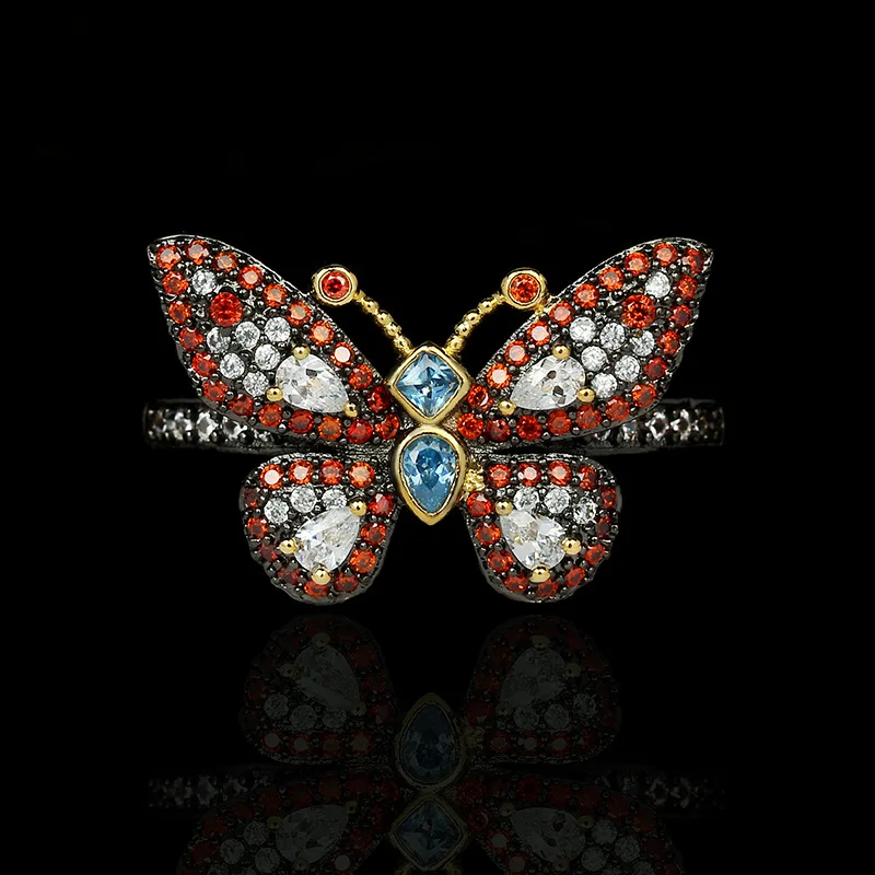 

New Exquisite KYRA01330 Butterfly Shape Black Gun Plated Zircon Ring for women