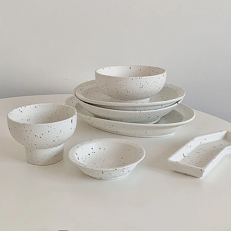 

Hot Sale Nordic Splash White Ceramic Bowl Tableware Household Bowl Fruit Salad Dish Tall Bowl Ceramic Sets