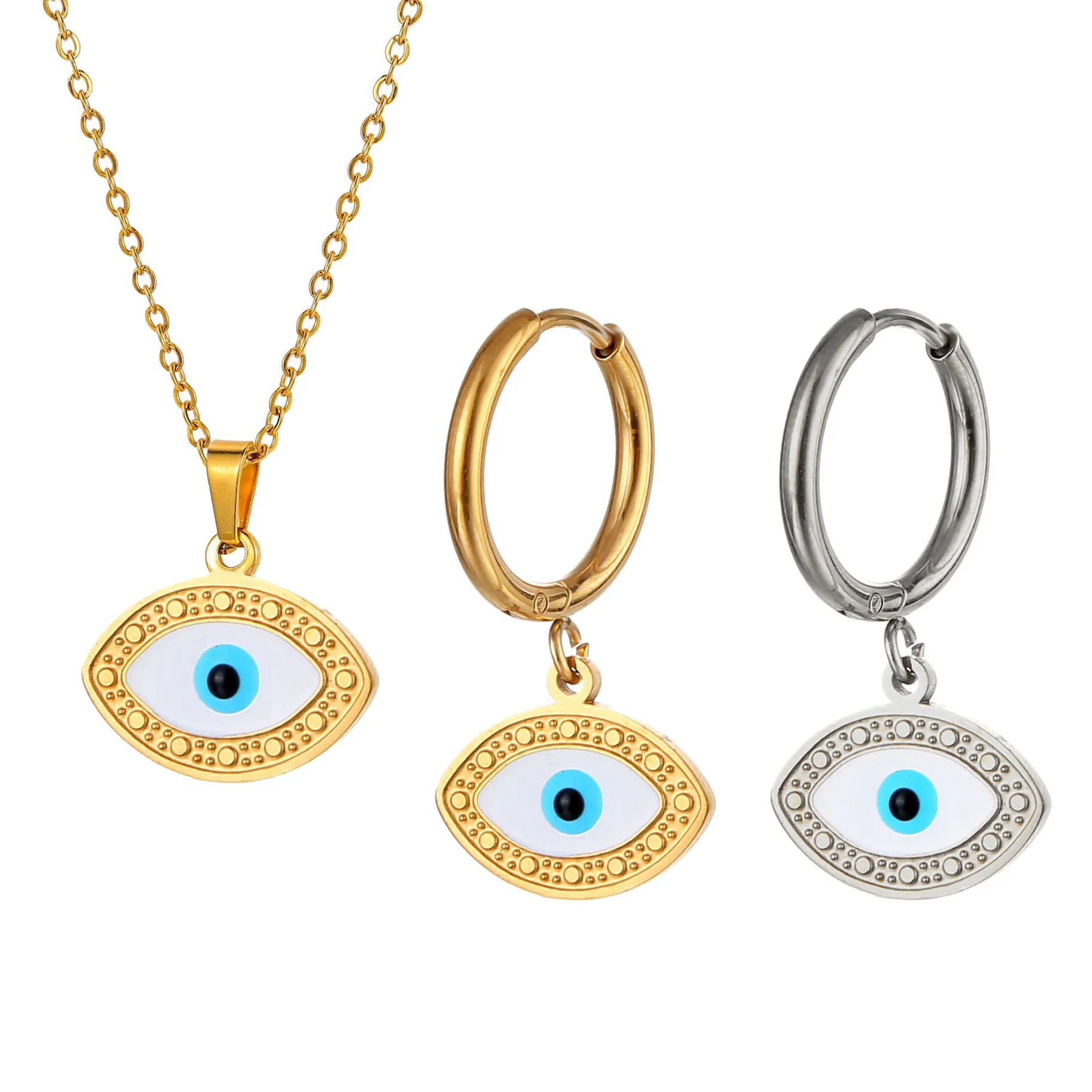 

Fashion Jewelry Sets Hot Sale Gold Plated Devil Eyes Necklace Earrings Set Blue Evil Eyes Pendant Necklace For Women