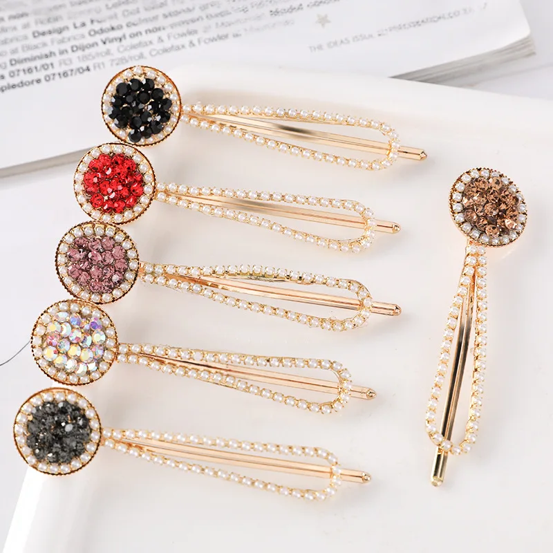 

JUHU hair clips 2021 French round pearl hairpin wave bangs clip fashion wild sweet style jewelry for women hair pearl clips, Gold