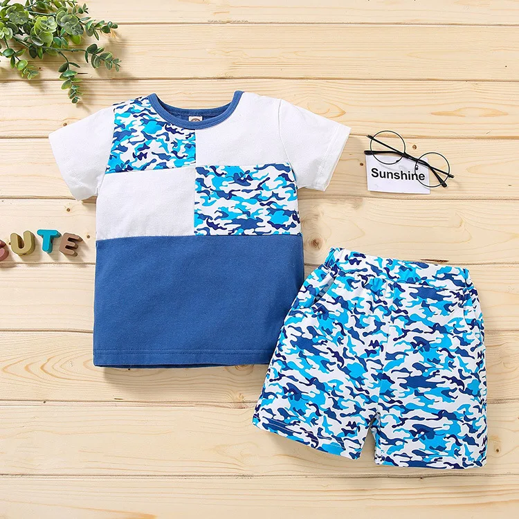 

US summer Clothes 2PCS Newborn Baby Boy Clothes camo T-Shirt +Pants Outfit Clothes Set, As image shown