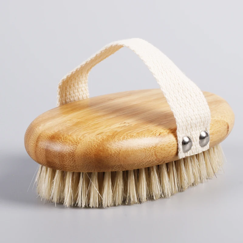 

Brush Boar Bristle Bath Shower Brushes Back Exfoliating Scrub Massage Wooden Silicone Beads Dry Body Brush, Natural color