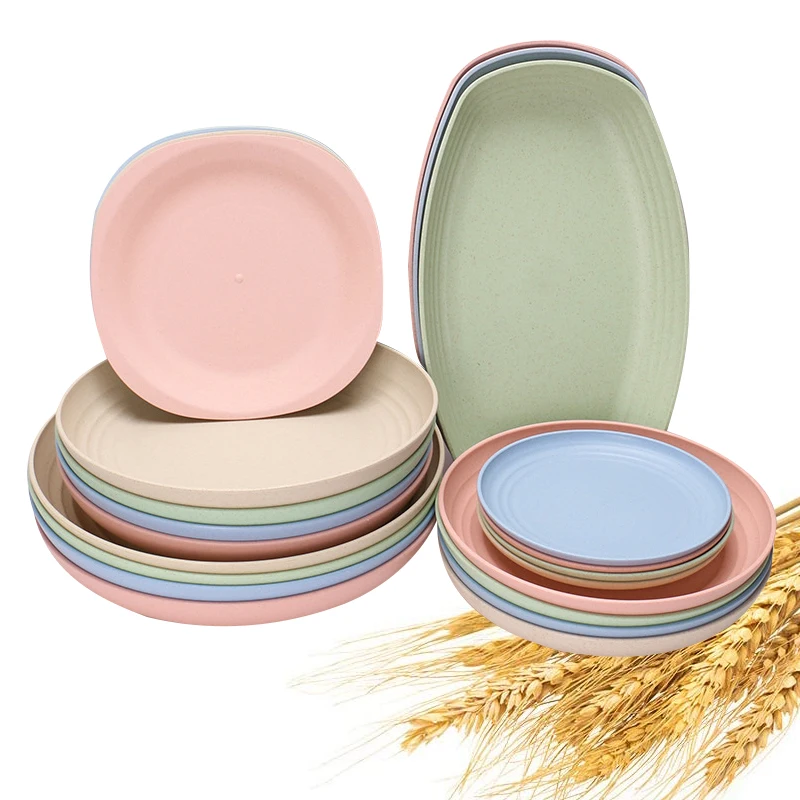 

Wholesale 7.3in 8" 8.9in 9.9in 11in Wheat Straw Dessert Plate Reusable Eco-friendly BPA Free Household Dish Plate Dinner Plates, Blue / beige / pink / green