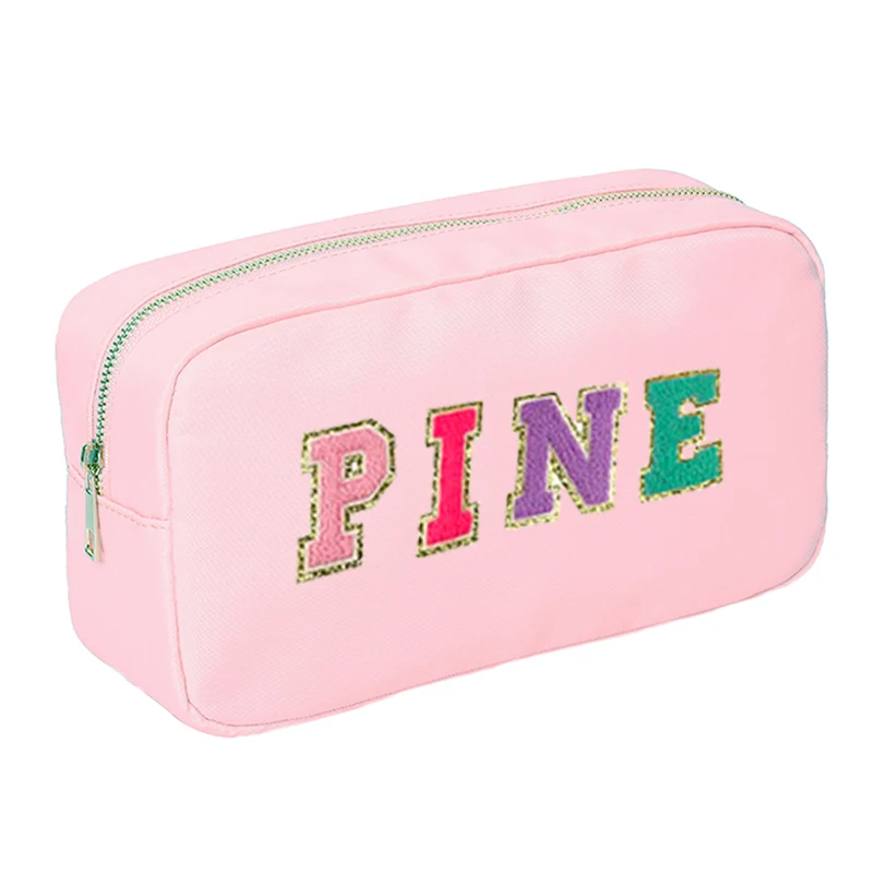 

Four Sizes Large Terry Cloth Pouch Custom Logo Patches Cosmetic Travel Bag Chenille Letters Makeup Bag