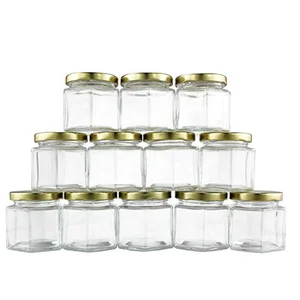 Image of Avertan xuzhou small empty hexagonal 300g 330ml kitchen packaging jam jar honey glass with metal lid