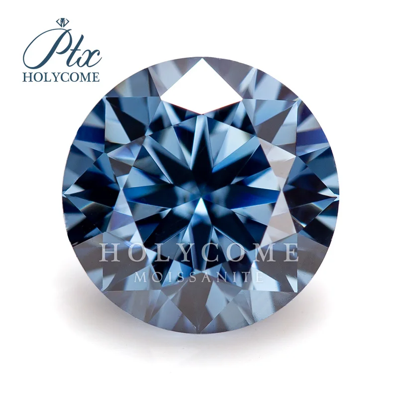 Holycome VVS Natural Fancy Vivid Blue Round 8 Heart 8 Arrow Cut Colored Moissanite Stone Jewelry for Jewelry