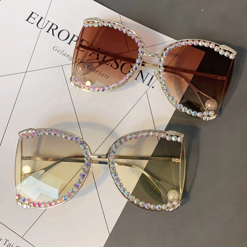 

Women Sunglasses Vintage Style Clear Lens Diamond Glasses Ladies Luxury Rhinestone Eye Cat Shades Sun Glasses