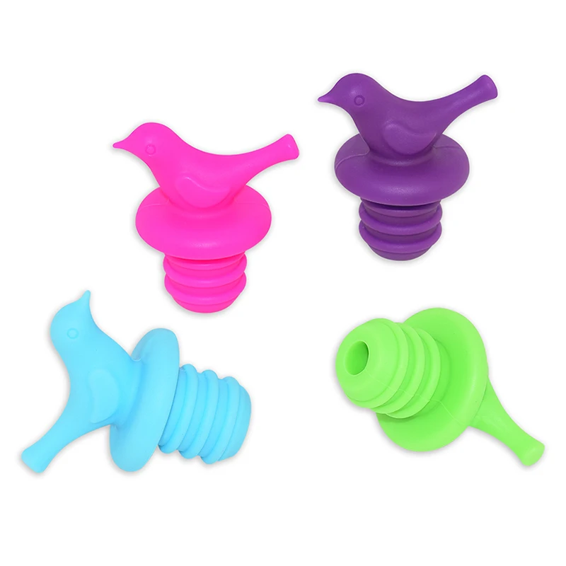

100% food grade Cute Little Bird silicone wine stopper BPA free Reusable non spill bottle stopper for wine, Customized