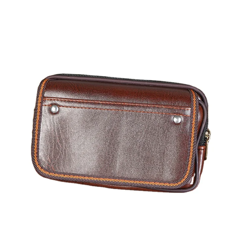 

Double nail Leather Men's mobile phone bag with leather cover and multi-functional sports waist bag