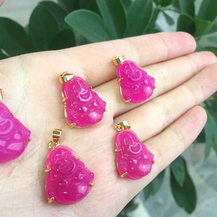 

Jialin wholesale Chinese jade gold original natural real rose jade pink color women pendant necklace