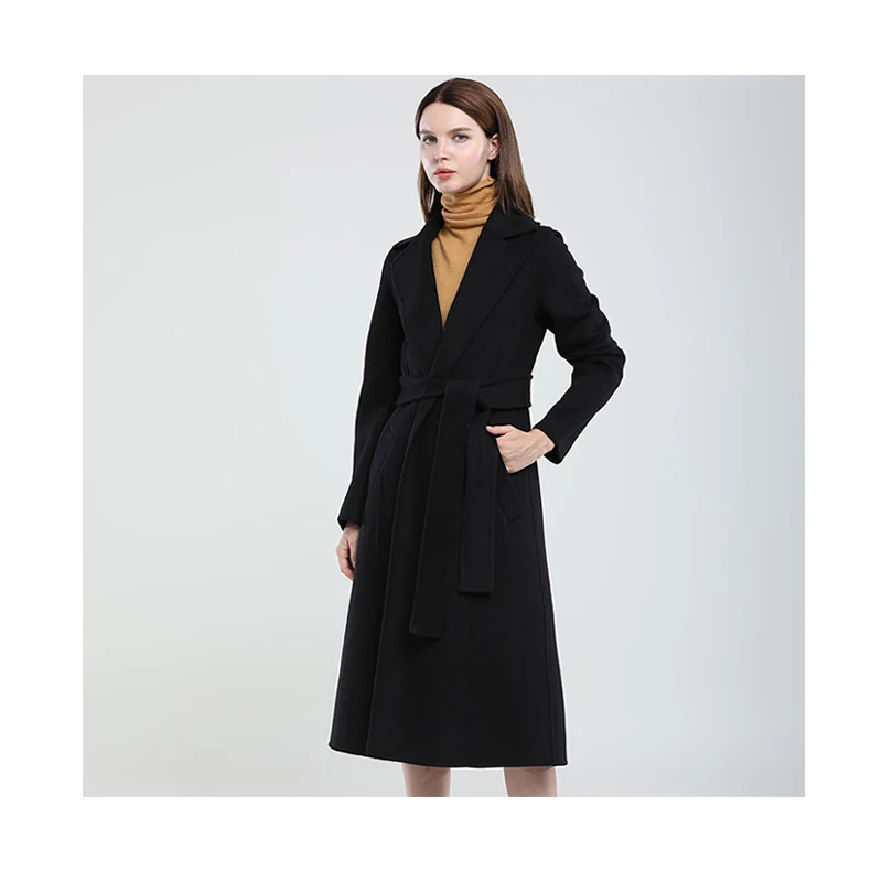 

Casual Thick Elegant Belt Woolen Coat New Design Spring Autumn Cashmere Wool Coat, Customized colors
