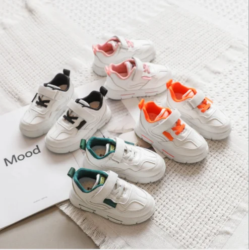 

Wholesale Kids Casual Sport Sneakers School Flat Comfortable White Shoes, Orange/pink/black