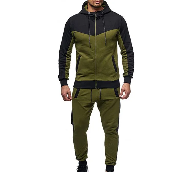 

2021 poly fleece full zip up 2 piece hoodie set custom logo jogging casual sweatsuit & tracksuit men