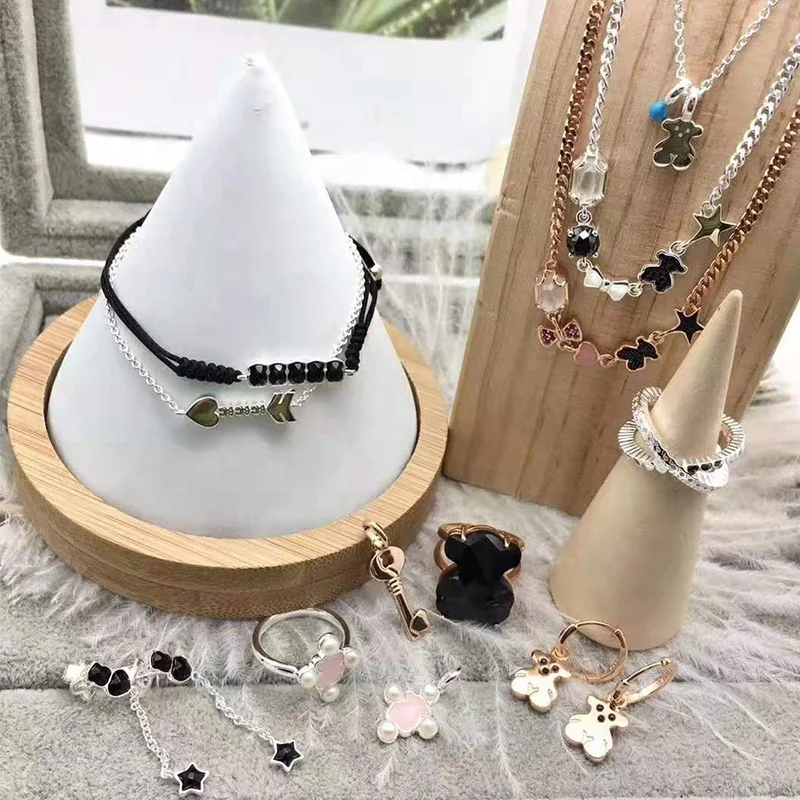 925 silver earrings Spanish original bear jewelry ladies fashion necklace factory direct black agate angle ring