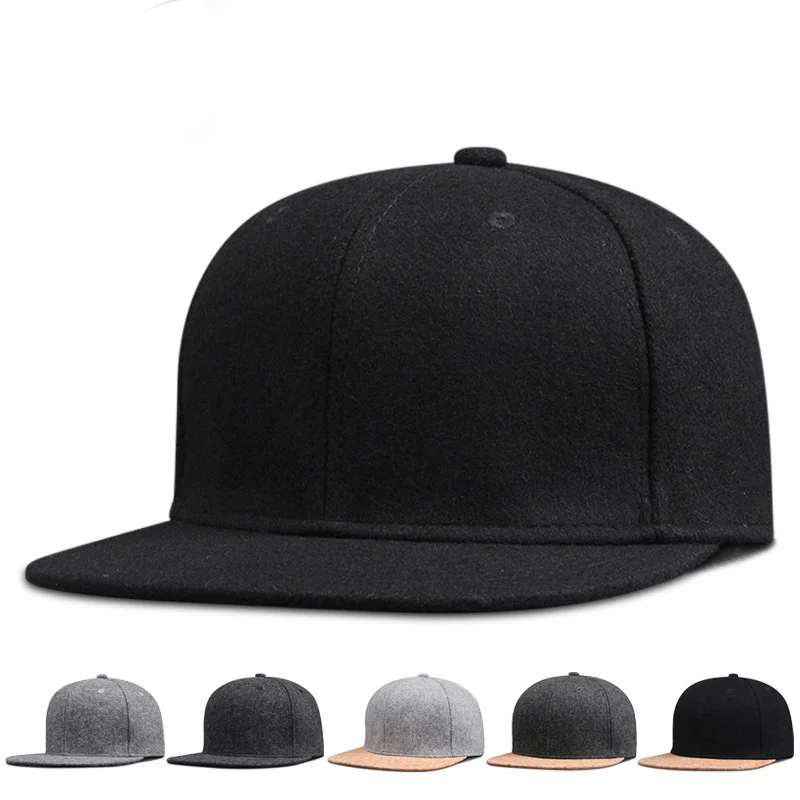 

Free shipping instock winter men warm hip hop flat cork bill brim snapback hat personalized wool blended baseball cap