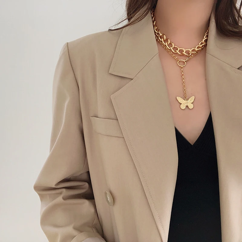 

European wholesale multi layer butterfly necklace 18k gold plated multi layer butterfly necklace layered butterfly necklace, Picture