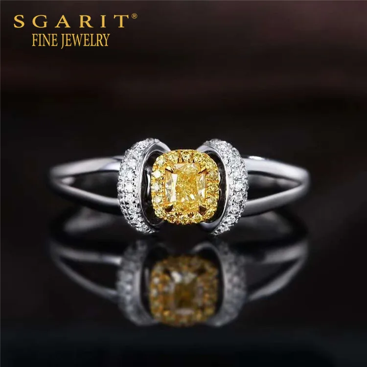 

SGARIT Dubai luxury wedding jewelry wholesale 18k gold women ring 0.21ct natural yellow diamond ring