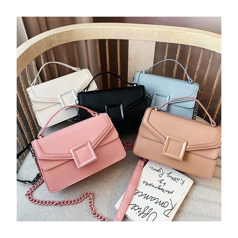 

Wholesale Square Lock Chain Bags For Women Luxury PU Leather Crossbody Pure Color Hand bags Messenger Shoulder Bag