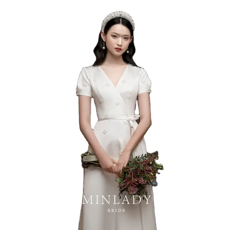 

Evening dress white satin dress female bride retro simple light wedding summer