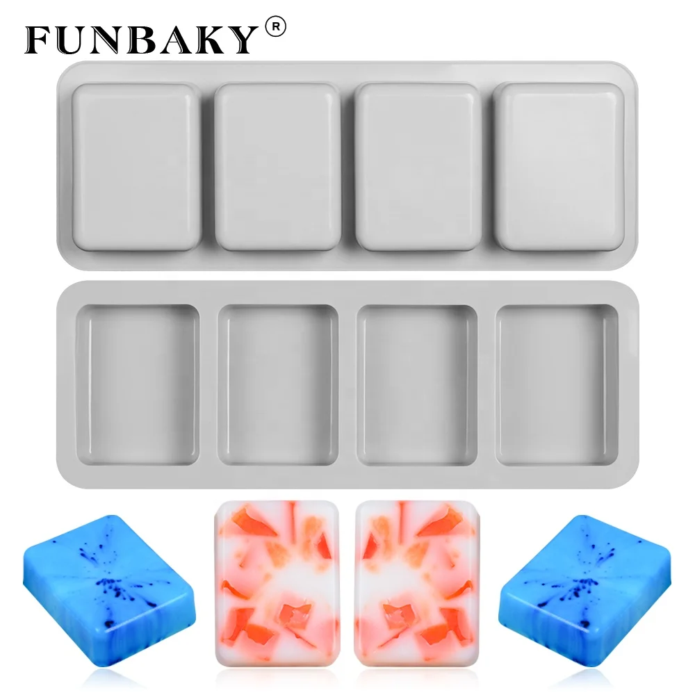 

FUNBAKY Heat resistant 4 cavity cake molds large volume rectangle shape soap silicone mold homemade candle mold silicone, Customized color