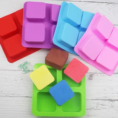 

158 factory free sample 4 cavity square shape silicone cake mold, silicone candle molds, soap making molds