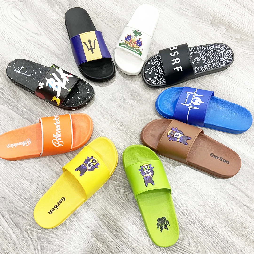 

PCU home and shower women and ladies sliders, summer colorful big foot sliders slippers, PVC blank plain slide footwear, Customized