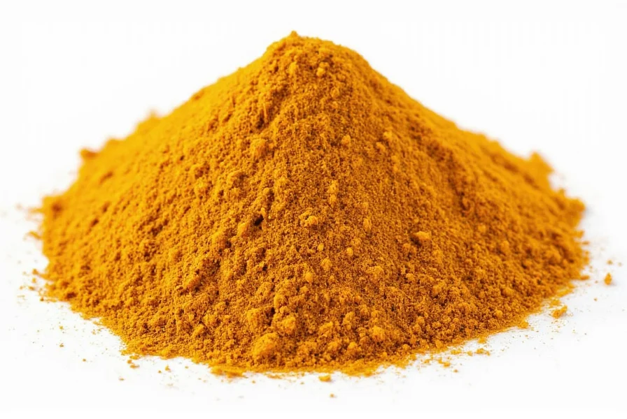 Close-up of various curry spice blends in glass jars showing different colors and textures