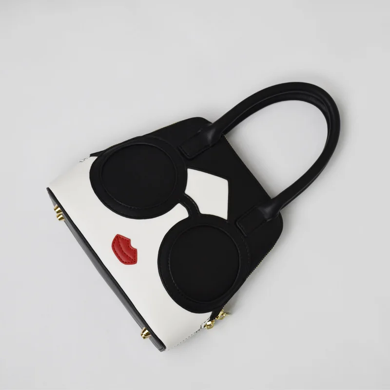 

New Design Fashion women handbag with face pattern pu leather crossbody chain bag wedding Party Purse Ladies Shoulder Bag, Black