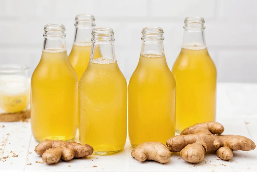 Fresh ginger root versus commercial ginger ale bottles showing the difference in ginger content