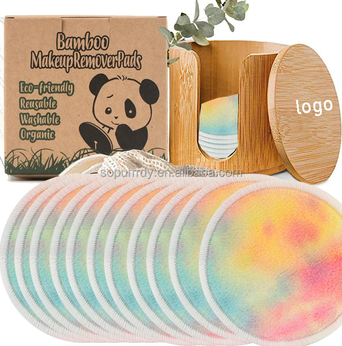 

Custom Logo Low MOQ Zero Waste Round Reusable 16/20pcs Pack Bamboo Cotton Makeup Remover Pads with Bamboo box