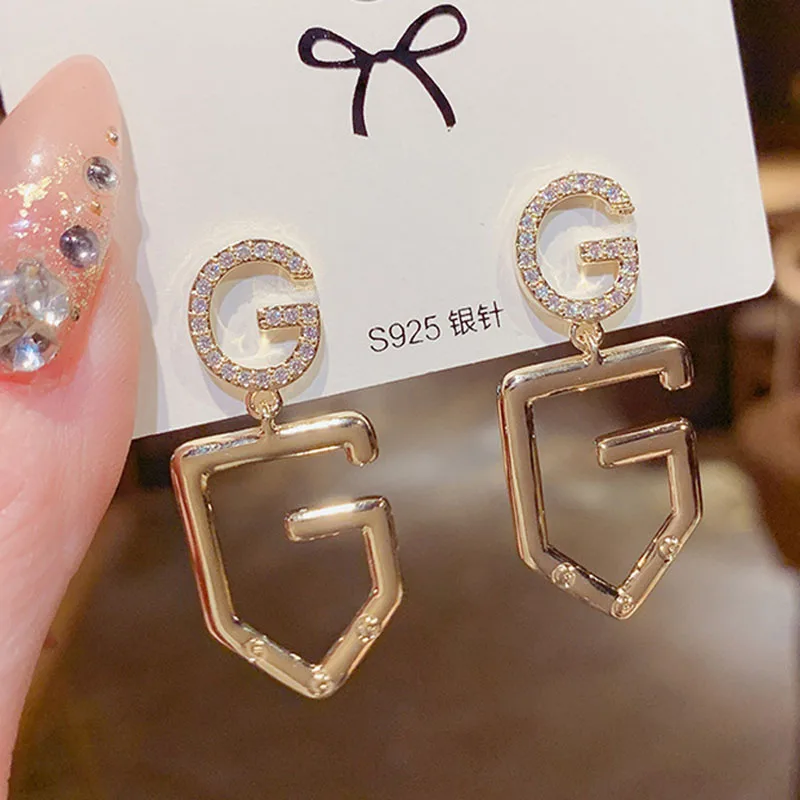 

Fashion Jewelry Big Letter G Crystal Drop Earrings Women Logo Brand Letter C Dangle Earring Statement Earring Gift Sets