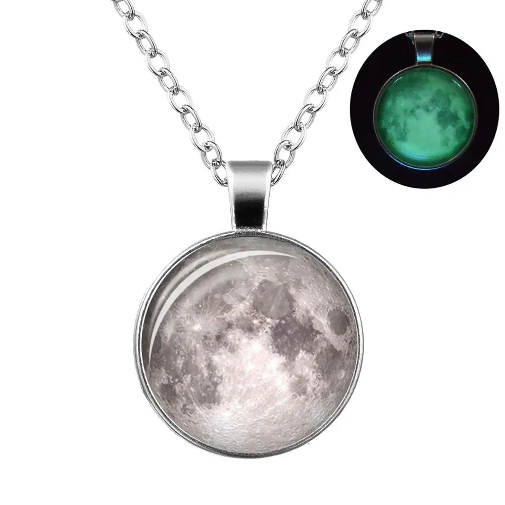 

Q860 Women Moon Light Necklace Glow in The Dark Magical Fairy Necklace Girls Universe Luminous Pendent Necklace
