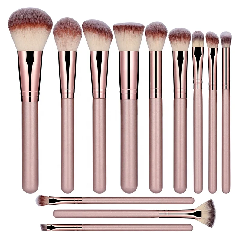 

BS-MALL Vegan Make Up Brush Set Brochas De Maquillaje 12pcs Pink Gold Luxury Custom Makeup Brushes Private Label Set