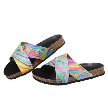 

Wholesale Women Fashion Plus Size Beach Flip Flops Flat Leopard Tie-Dye Slipper, As picture