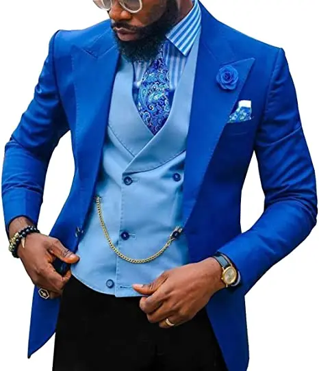 

2022 Blue Custom Made Men Suits 3 Pieces Wedding tuxedo Groom Wear blazer men Prom Party Slim Fit Business Jacket+Vest+ Pants