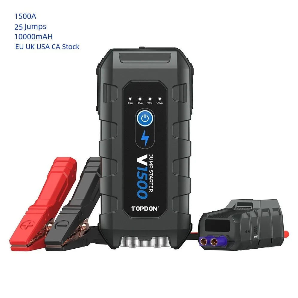 

TOPDON Factory Price V1500 12V 1500A Peak 10000mAh Mini Emergency Motorcycles Truck Car Booster Jump Pack Power Bank Jumpstarter