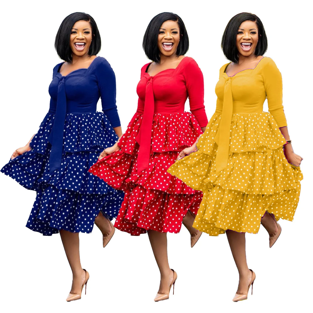 

2021 women's plus size slim slimming polka dot dress mother dress