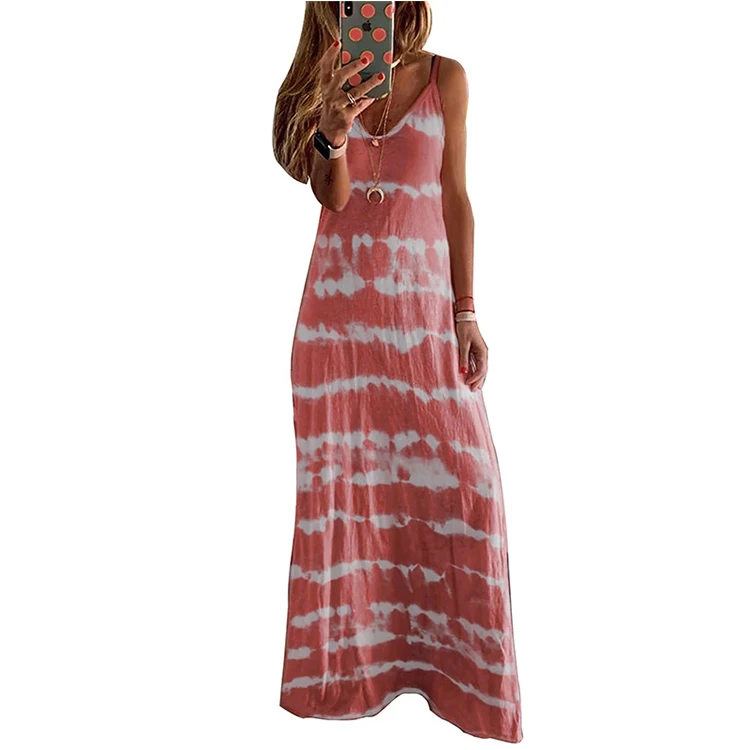 

2021 Hot Sale Summer Sleeveless Tie Dyed Casual Loose Dresses For Woman