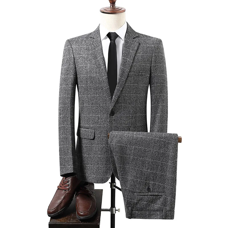 

Hot Sale Male Business Casual 2 Piece Trousers Gentlemen Men Wedding Suit Blazer Pants Classic Men'S Top